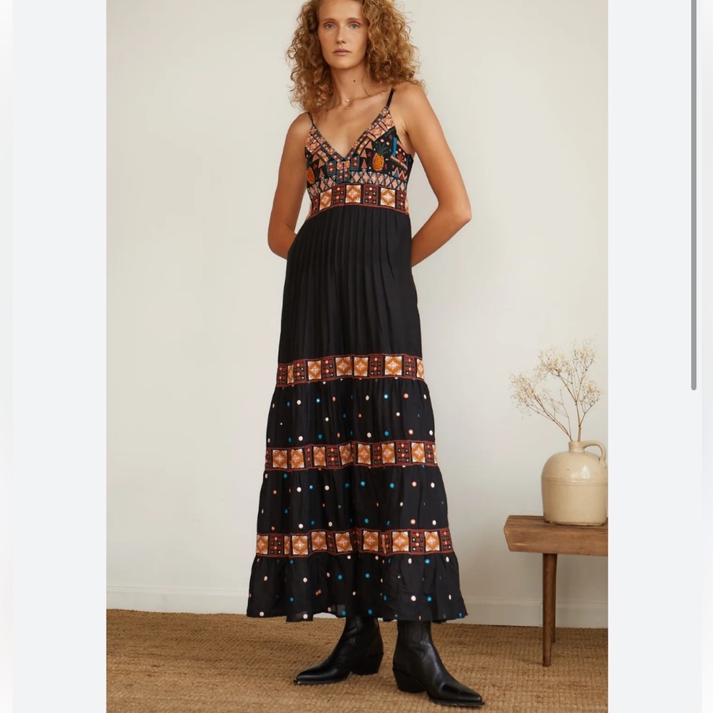 Guadalupe Moana embroidered tiered boho maxi dress
